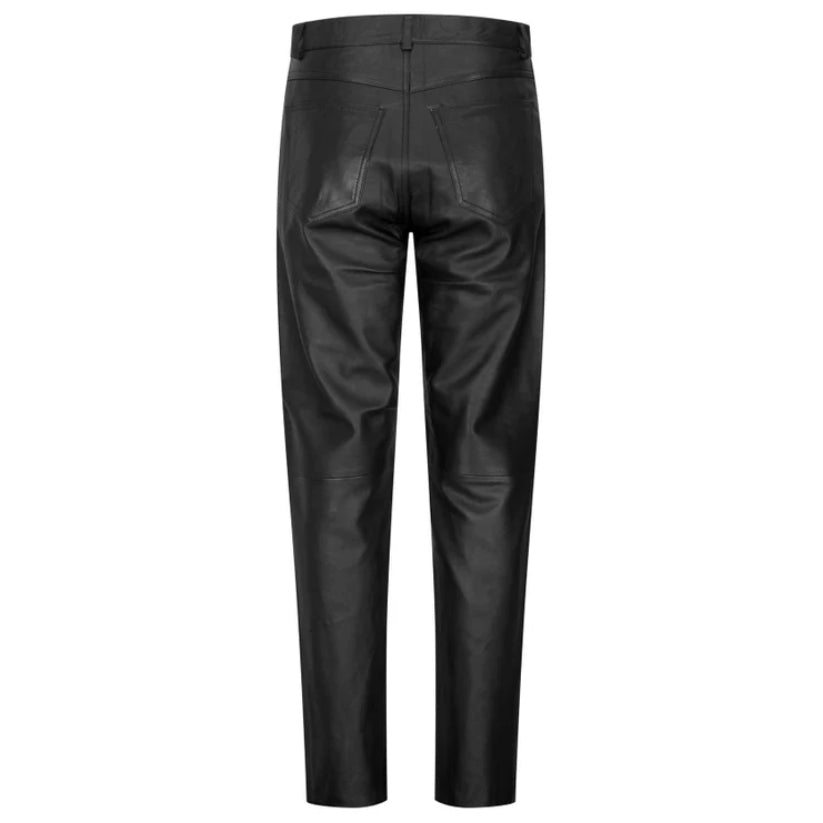 Womens Real Leather Jeans Trousers Casual Retro Vintage Black