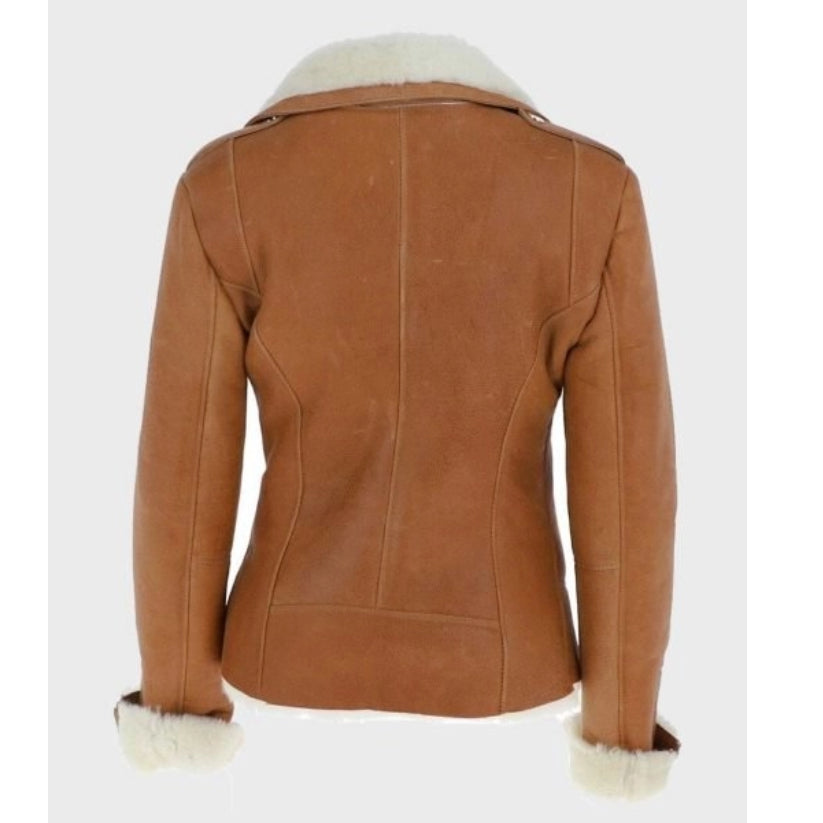 Womens Tan Brown Shearling Leather Jacket