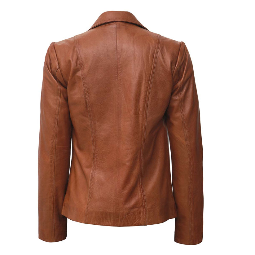 Womens Two Button Tan Leather Blazer Jacket