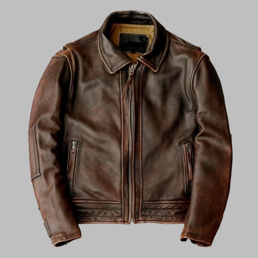 Men's Vintage Brown Lambskin Cafe Racer Leather Jacket