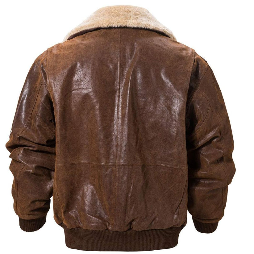 genuine image Men's Real Leather Bomber Jacket
