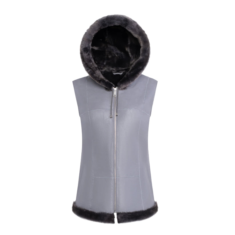 hoodie Fur Shearling Zip vest