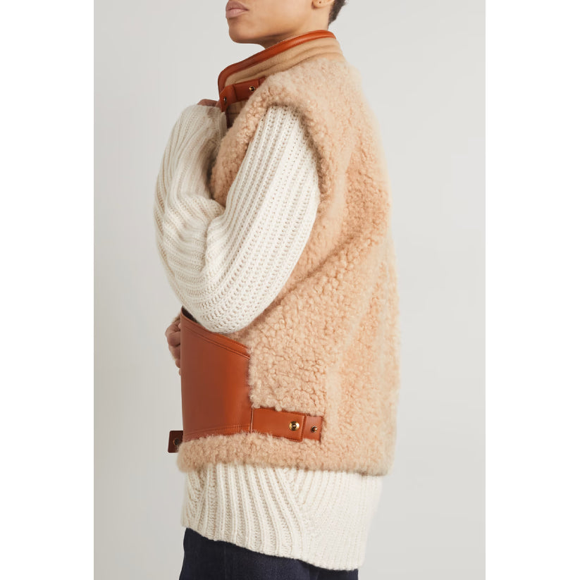 quilted leather trimmed shearling vest