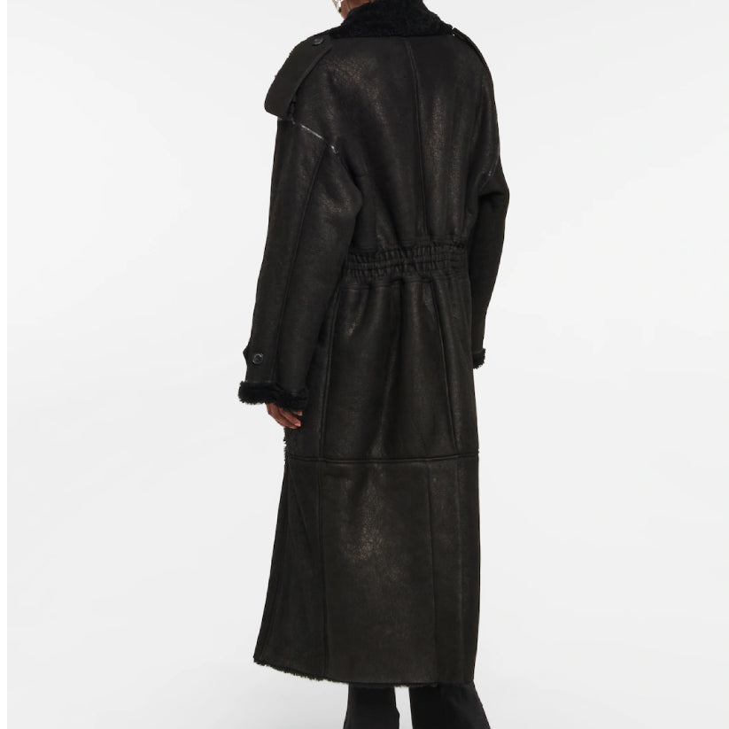 shearling-trimmed suede coat