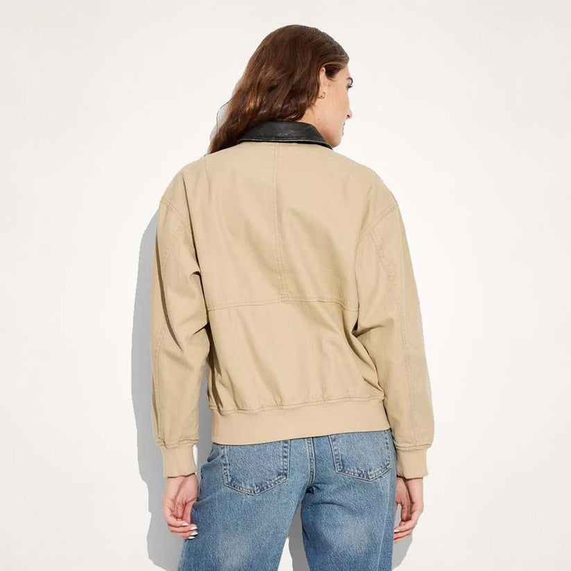 Women's Black Faux Leather Canvas Bomber Jacket
