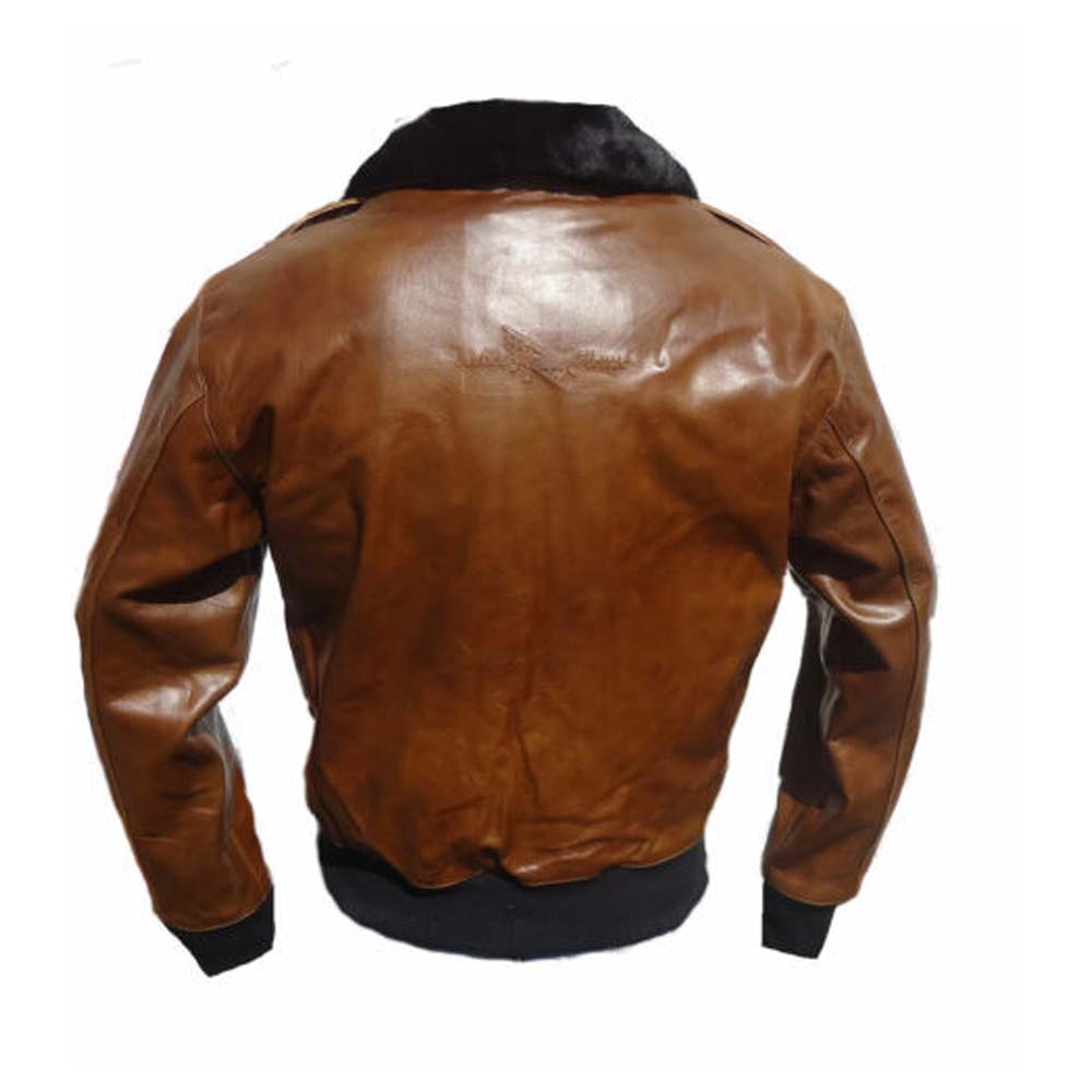 Army Aviator Pilot Bomber brown Leather Jacket
