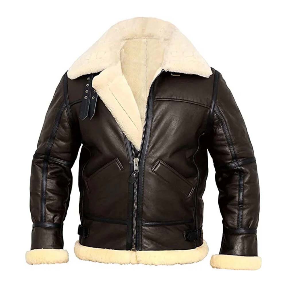 B3 Real Sheep Shearling Brown Leather Bomber Jacket