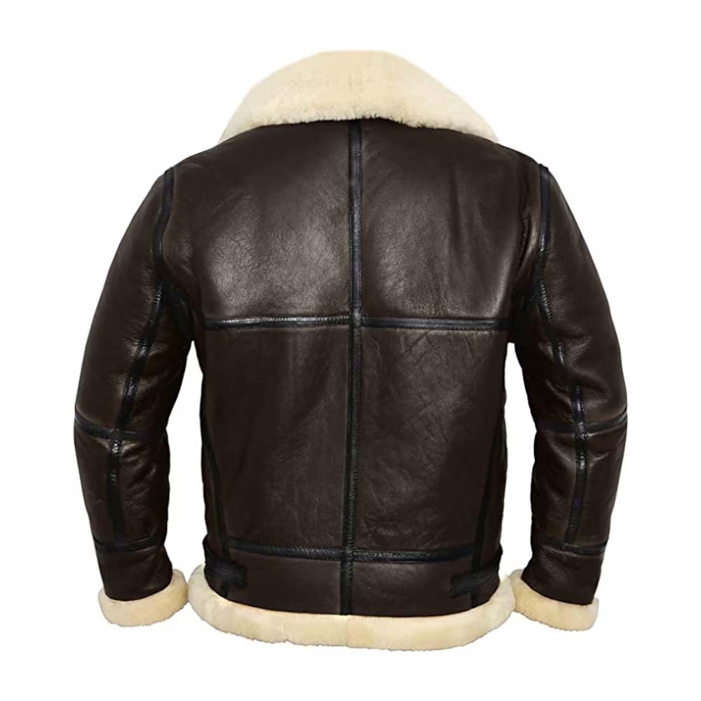 B3 Real Sheep Shearling Brown Leather Bomber Jacket