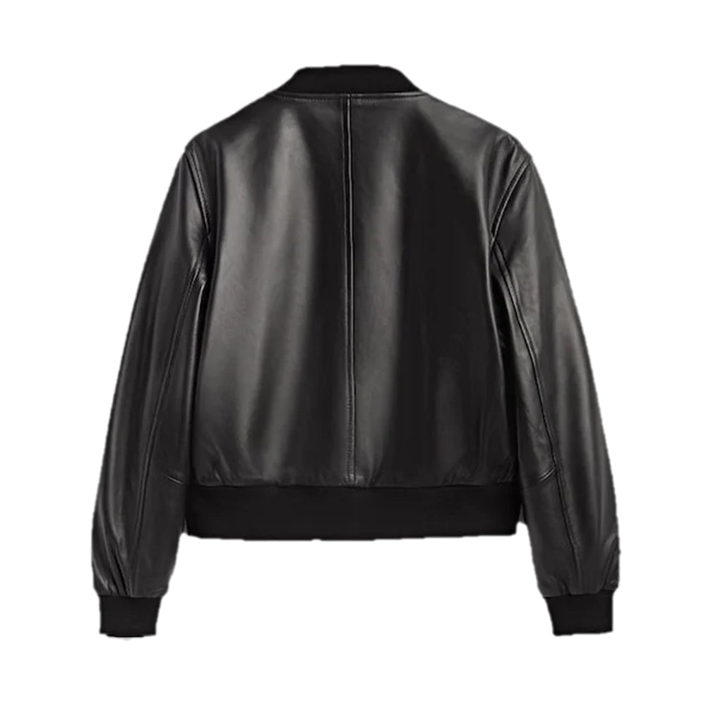 Black Beauty Women's Leather Bomber Jacket in Black