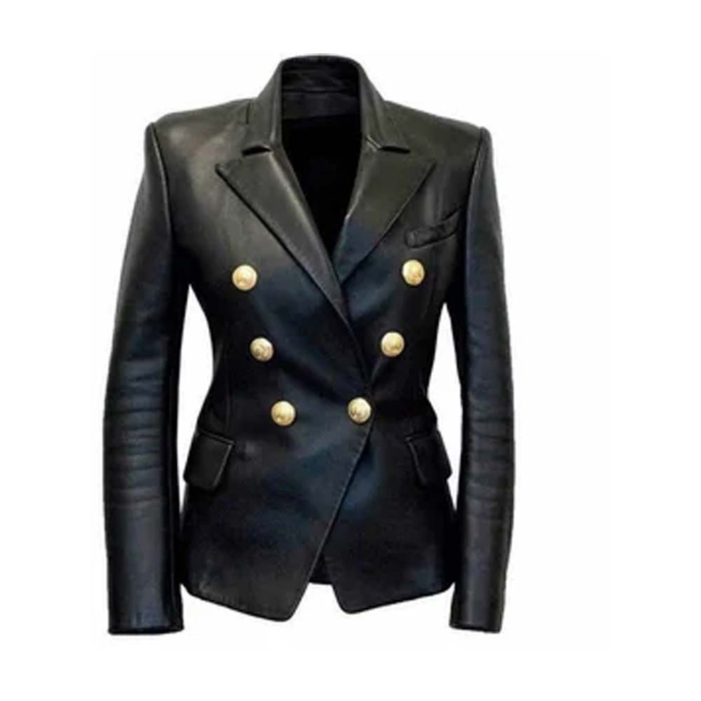 Black Fashion Leather Blazer For Women
