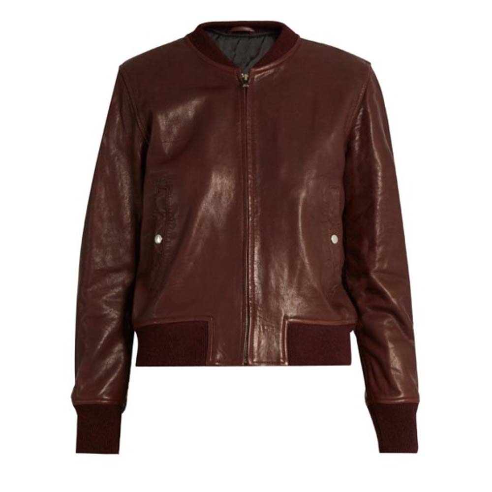 Brown Leather Bomber Jacket For Women