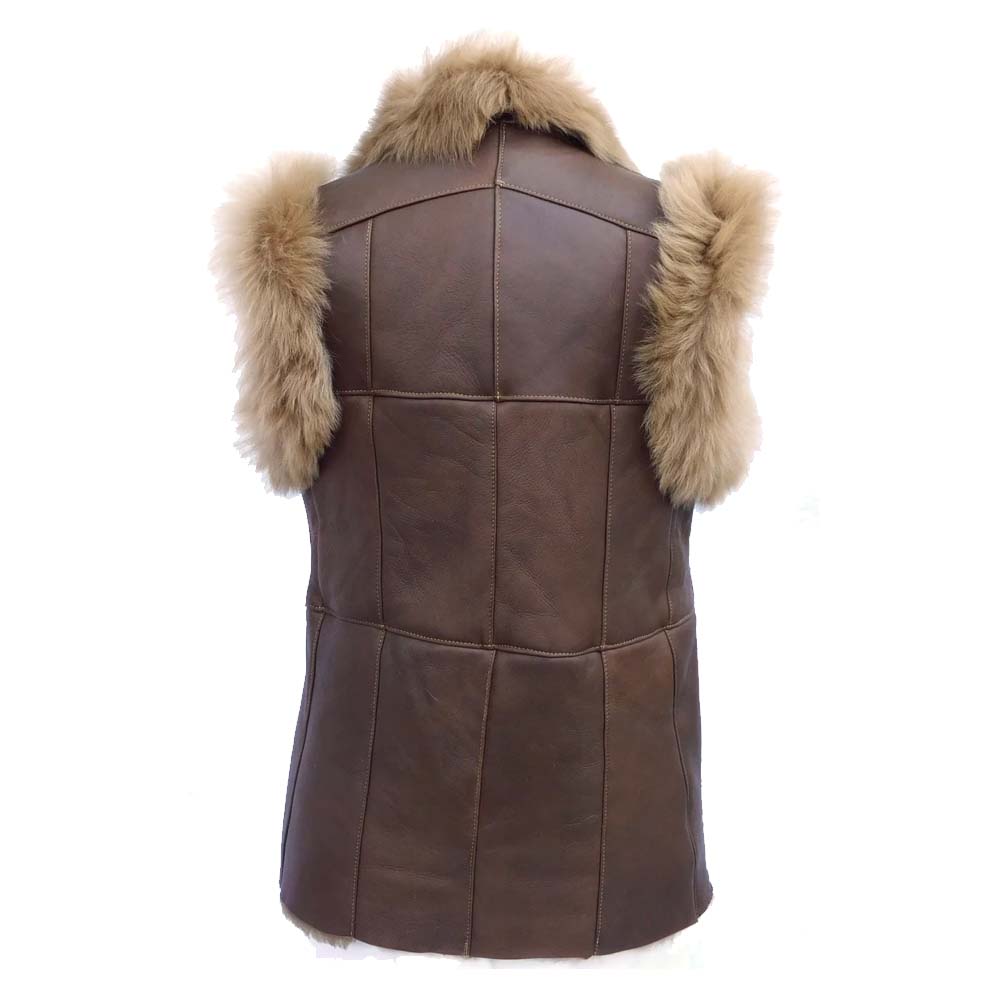 Brown Real Shearling Leather Vest For Women