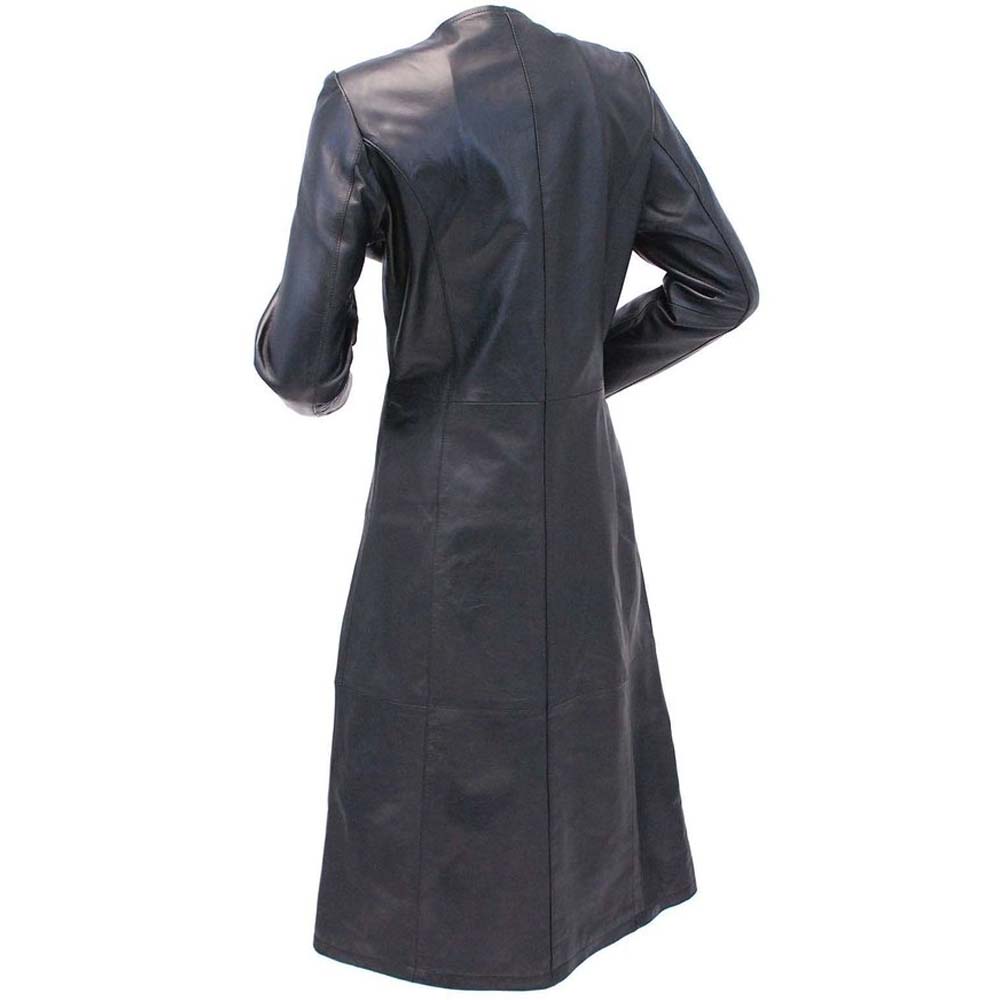 Dark Gray Leather Trench Coat For Women