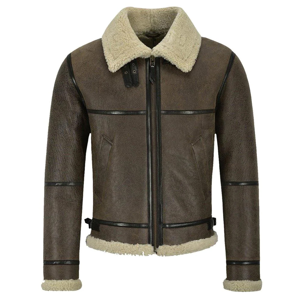 Men B3 Brown Air Force Leather Shearling Jacket