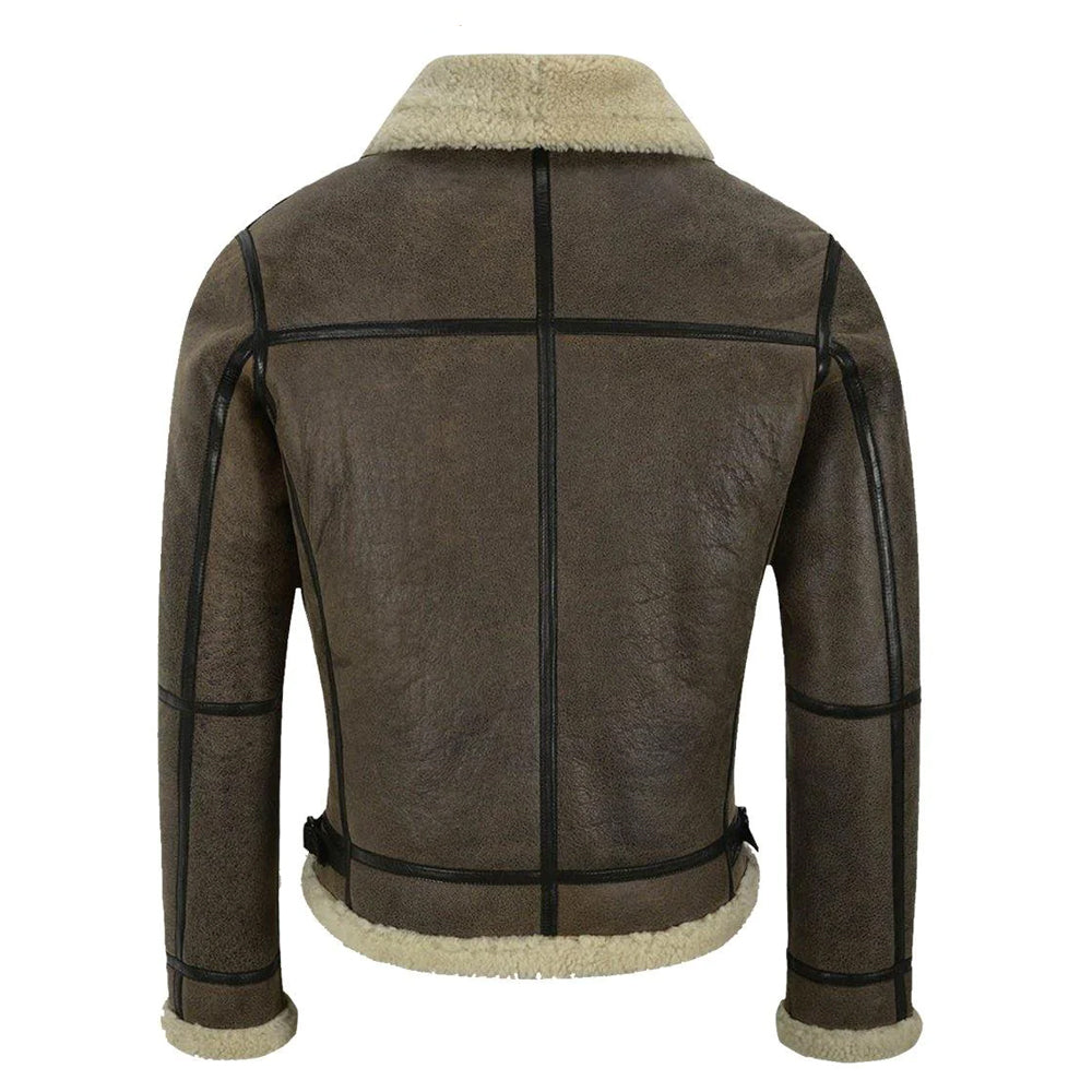 Men B3 Brown Air Force Leather Shearling Jacket