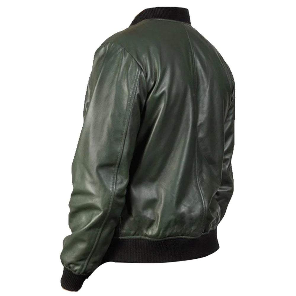 Men Glossy Green Bomber Jacket | Fashionable Leather Jackets
