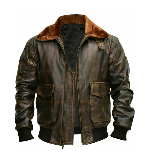 Mens Distressed Brown G1 Aviator A2 Bomber Leather Jacket