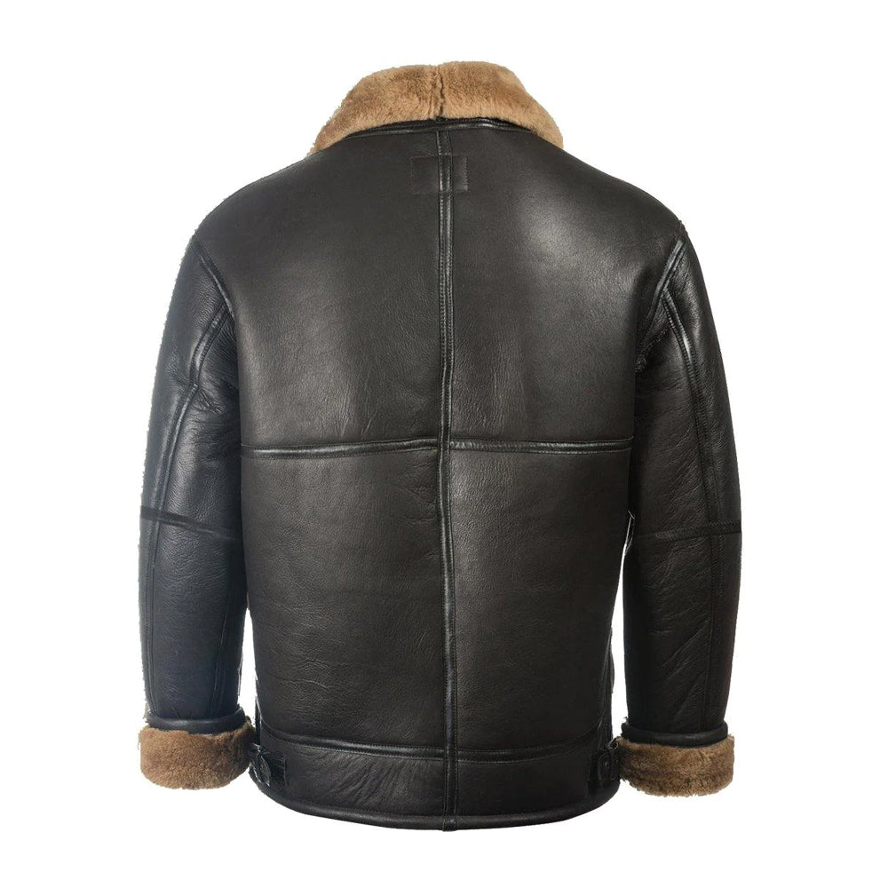 Men brown Aviator Leather Shearling Jacket