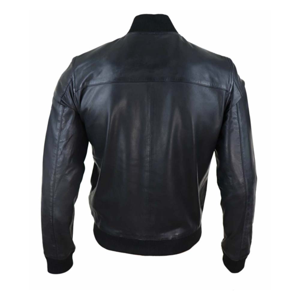 Mens Black Leather Bomber Jacket