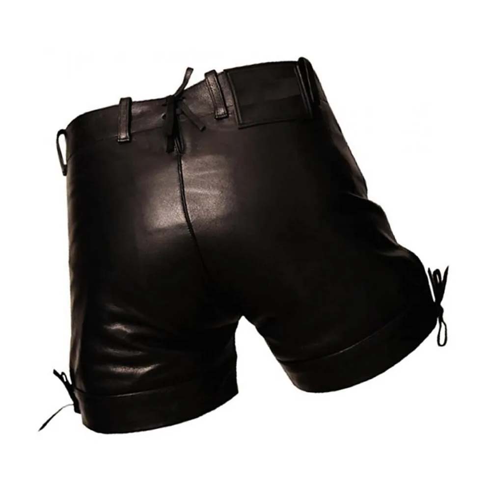 Mens Black Unique Fashion Real Leather Shorts
