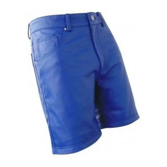 Mens Fashion Real Leather Stylish Shorts in Blue