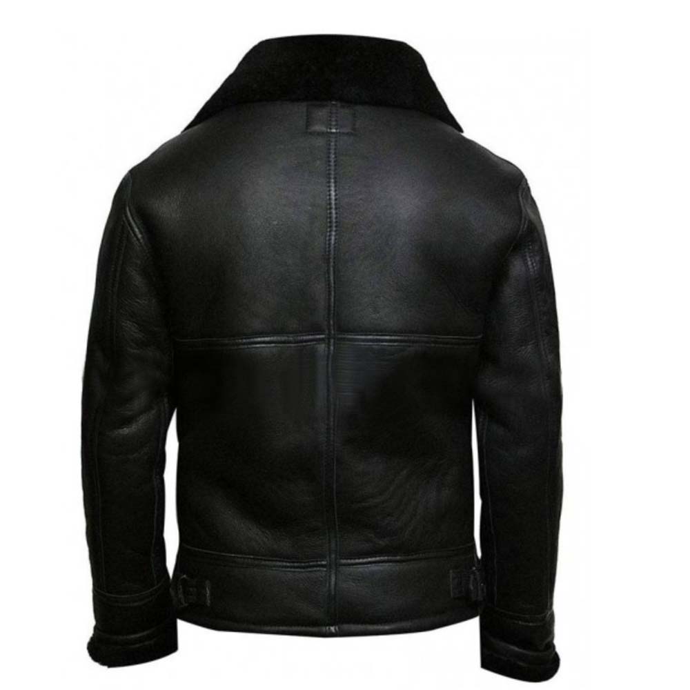 Mens Fur Collar Black B3 Bomber Jacket