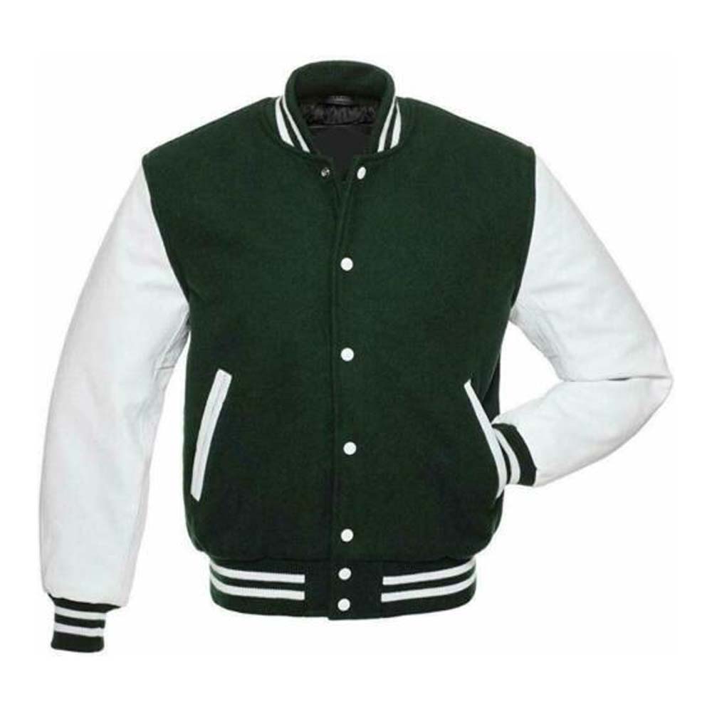 Mens Genuine Green Varsity Leather Letterman Jacket