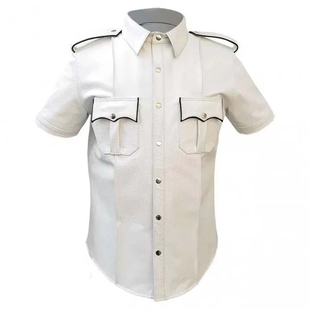 Mens Genuine White and Black Leather Shirt