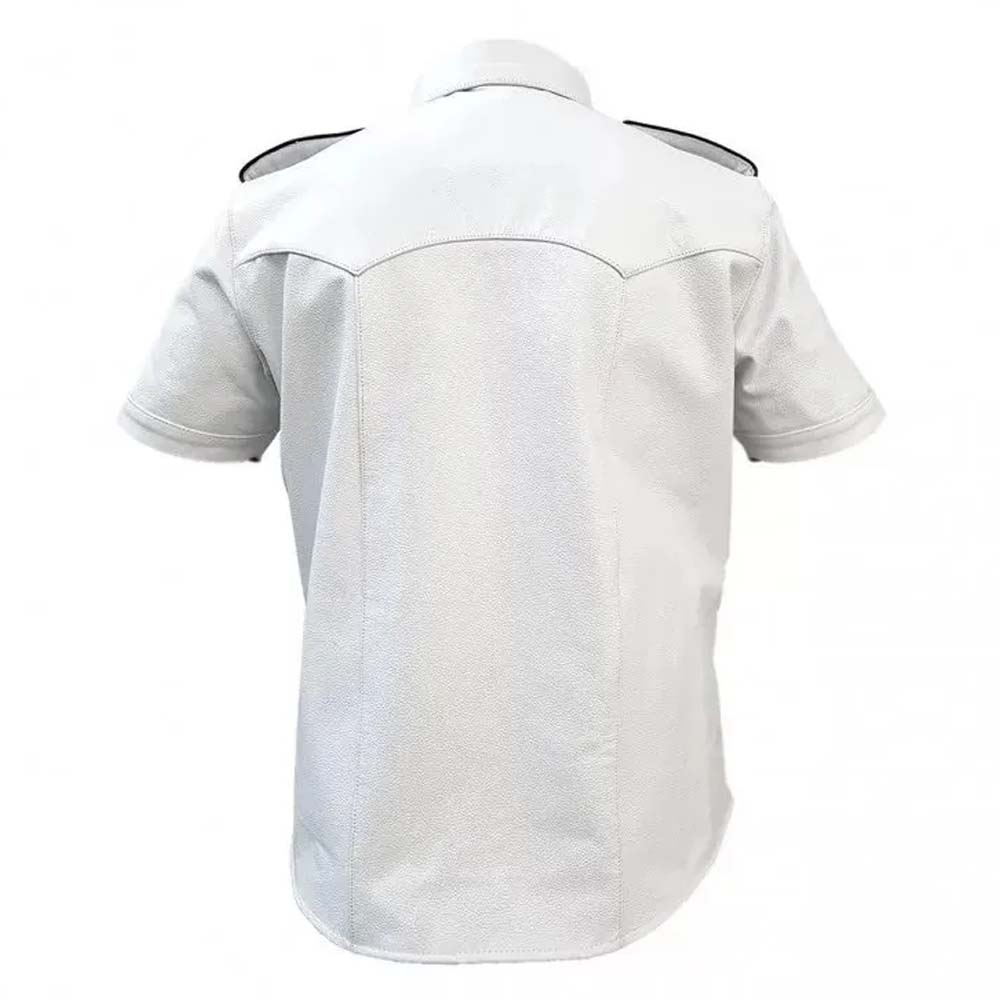 Mens Genuine White and Black Leather Shirt