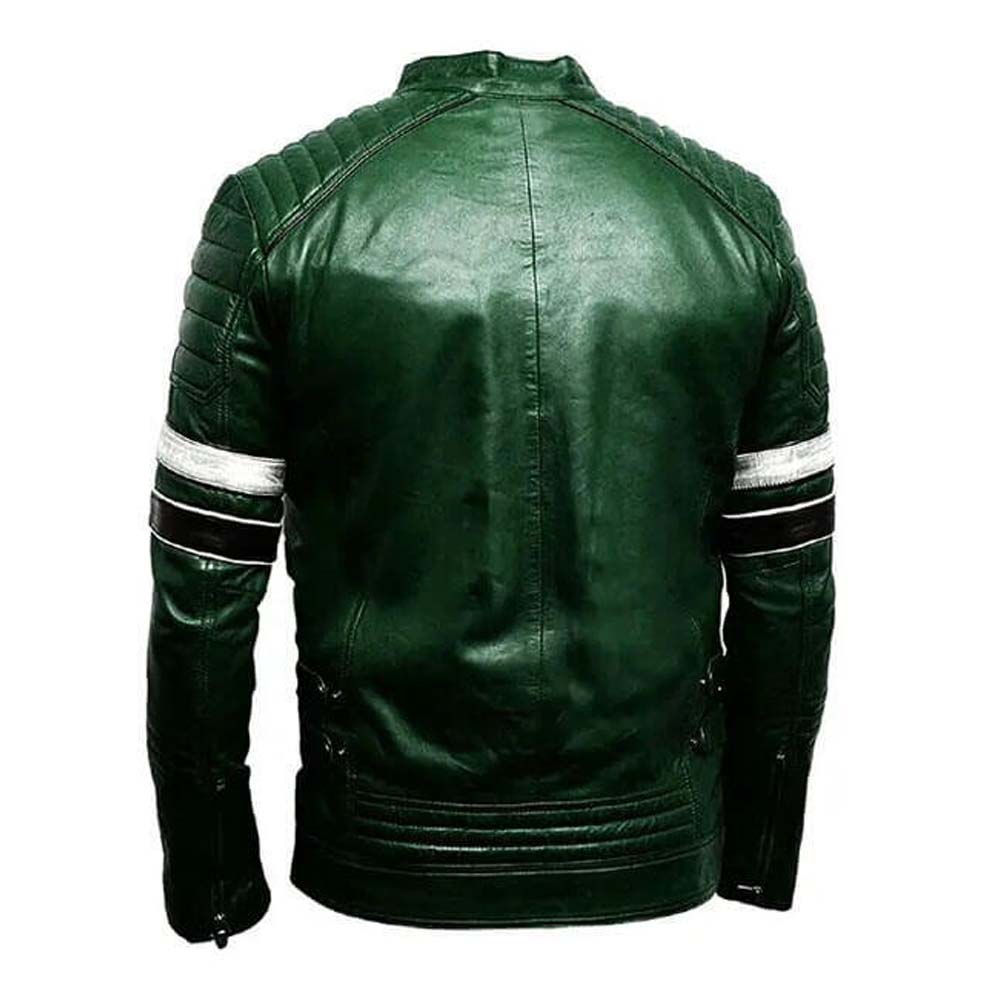 Men Green Biker Leather Jacket | Leather Jacket Store