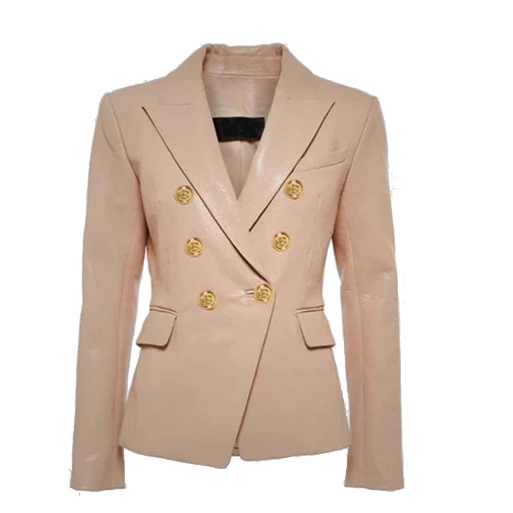 Natural Brown Napa Leather Blazer For Women