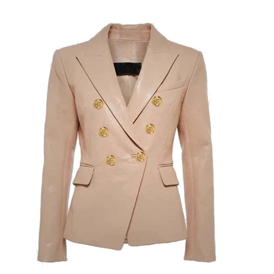 Natural Brown Napa Leather Blazer For Women