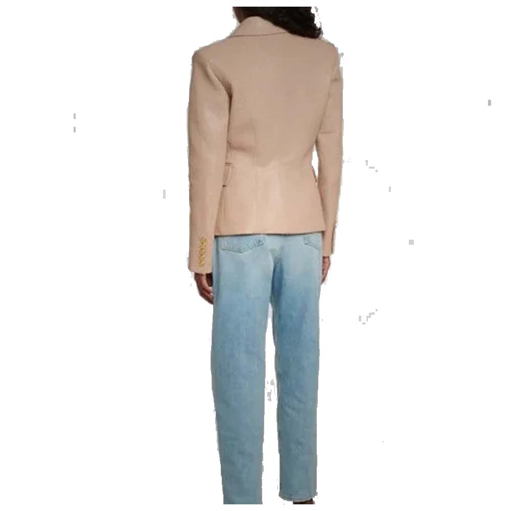 Natural Brown Napa Leather Blazer For Women