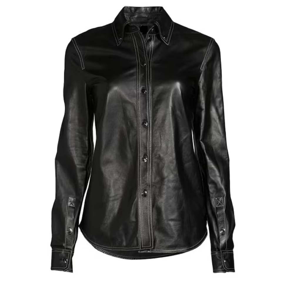 Vintage Black Leather Shirt For Women