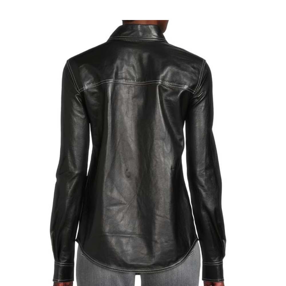 Vintage Black Leather Shirt For Women