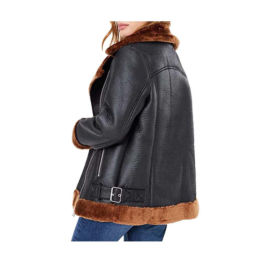Women B3 Bomber Real Brown fur Shearling Leather Jacket