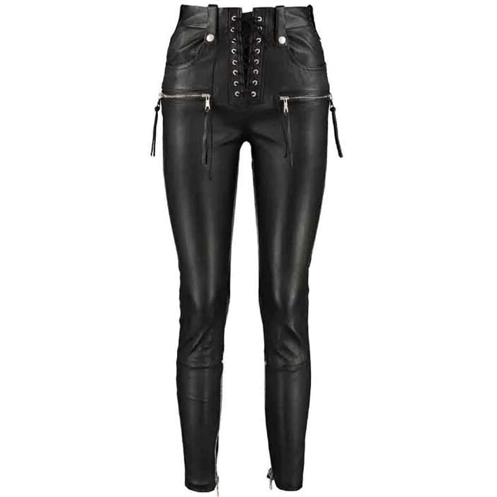 Women Black Zipper Style Leather Pent