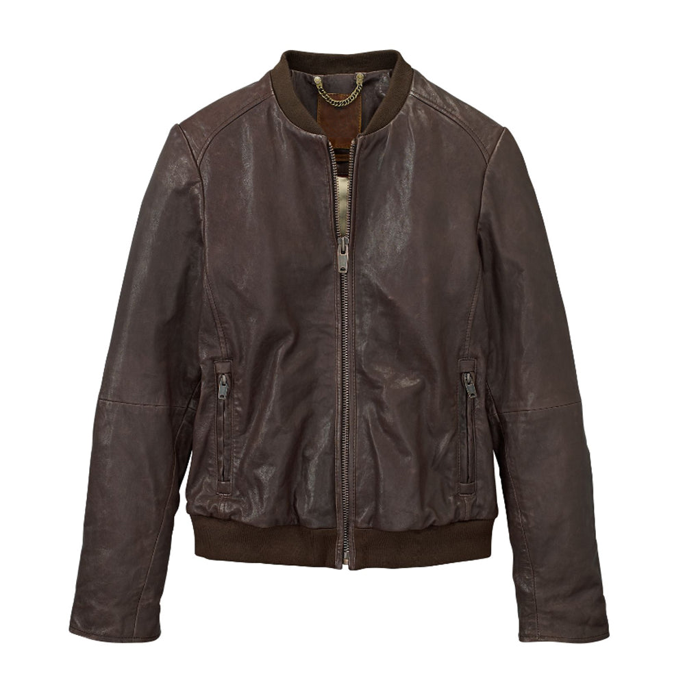 Women's Brown Leather Bomber Jacket