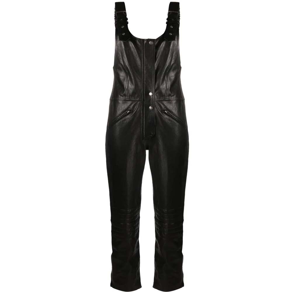 Womens Black Leather Jumpsuit