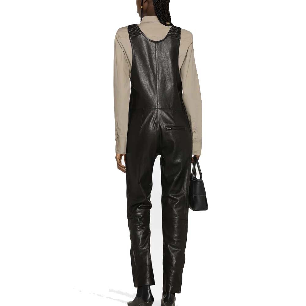 Womens Black Leather Jumpsuit