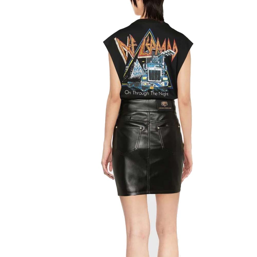 Womens Black Leather Skirt With Button