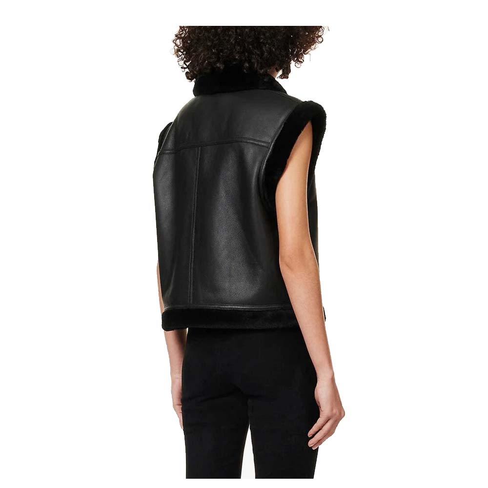 Womens Black Vest With Shearling Fur