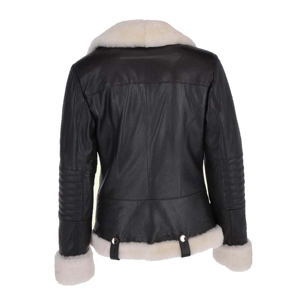 Womens Black and White Shearling Leather Jacket