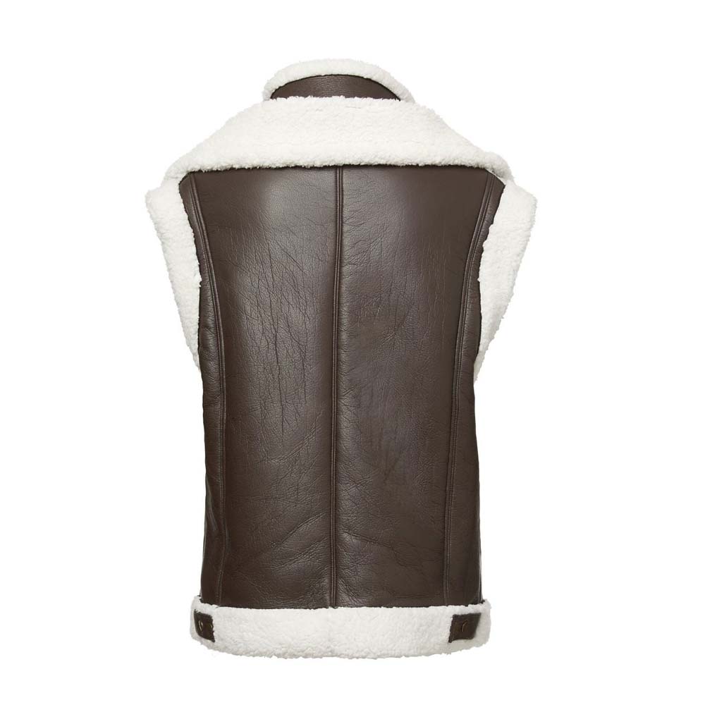 Womens Brown Shearling Leather Vest White fur