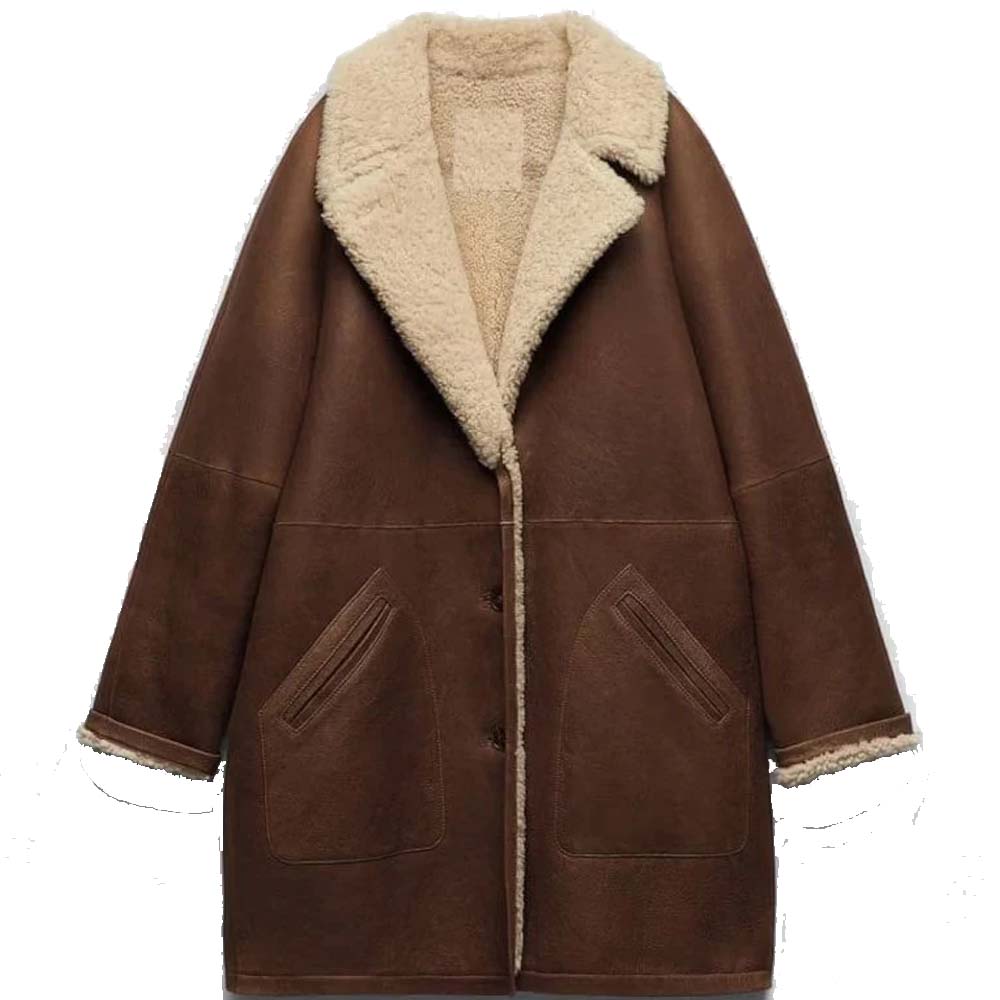 Womens Brown Sheepskin Shearling Leather Coat