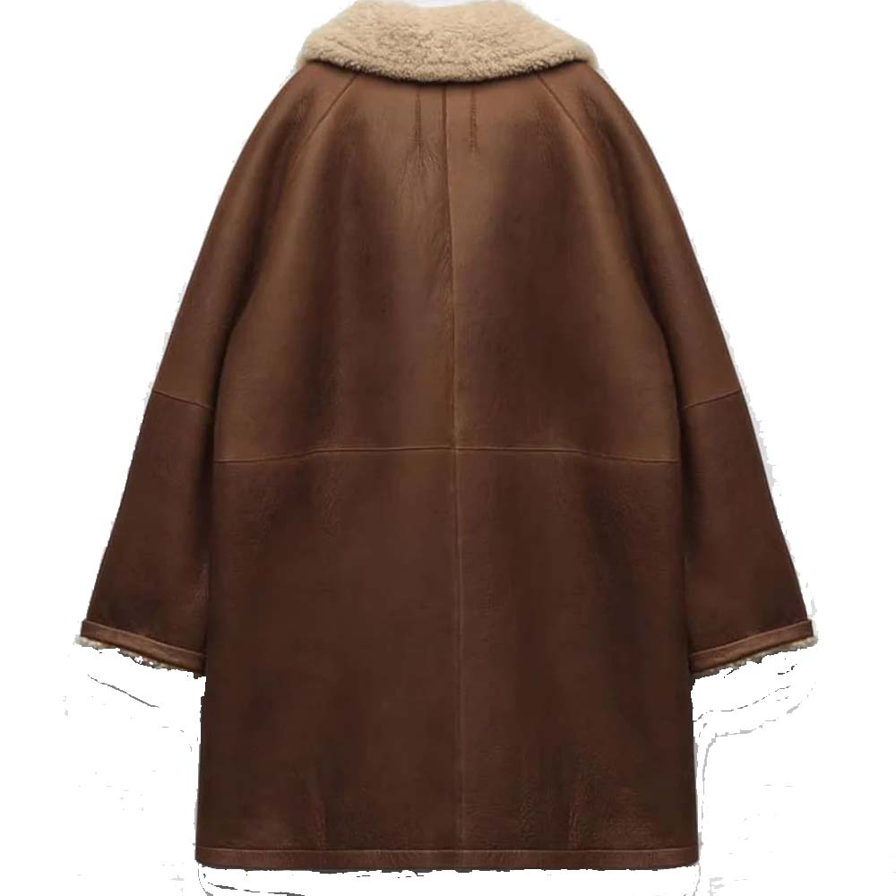 Womens Brown Sheepskin Shearling Leather Coat