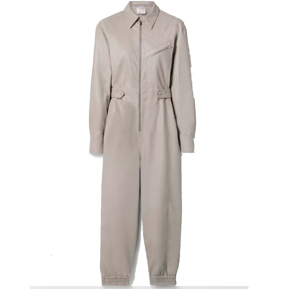 Womens Colour Beige Leather Jumpsuit