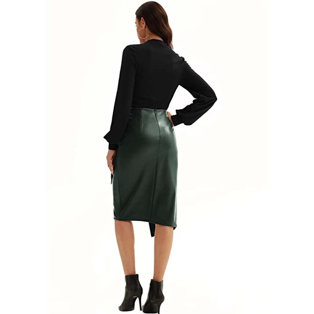 Womens Dark Green Leather Skirt