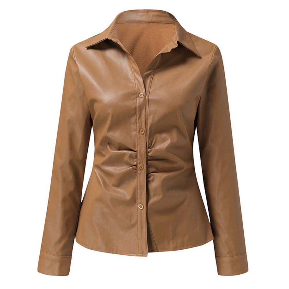 Womens Fashion Light Brown Leather Shirt