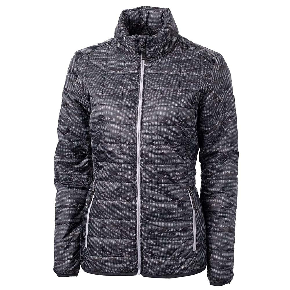 Womens Full Zip Printed Puffer Jacket in Black